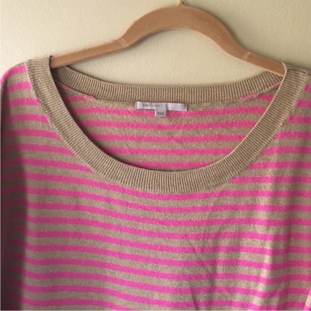 GAP Women’s Pink & Tan Striped High-Low Lightweight Sweater Size L - Picture 7 of 7